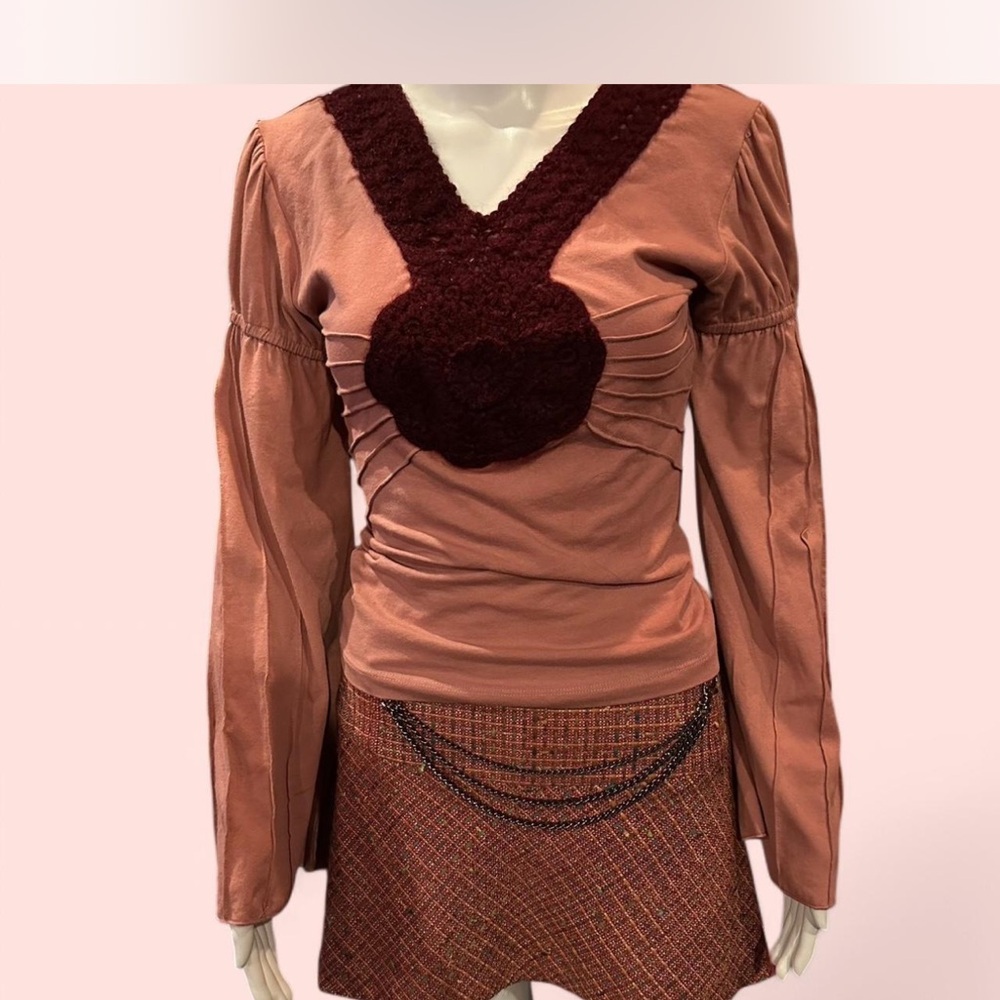 SKY Chic Blush and Burgundy Blouse